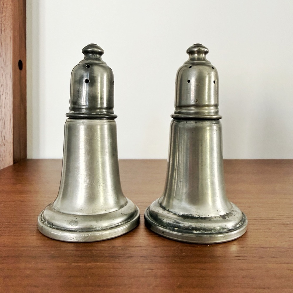 Vintage Pewter Salt and Pepper Shakers, Glass Lined